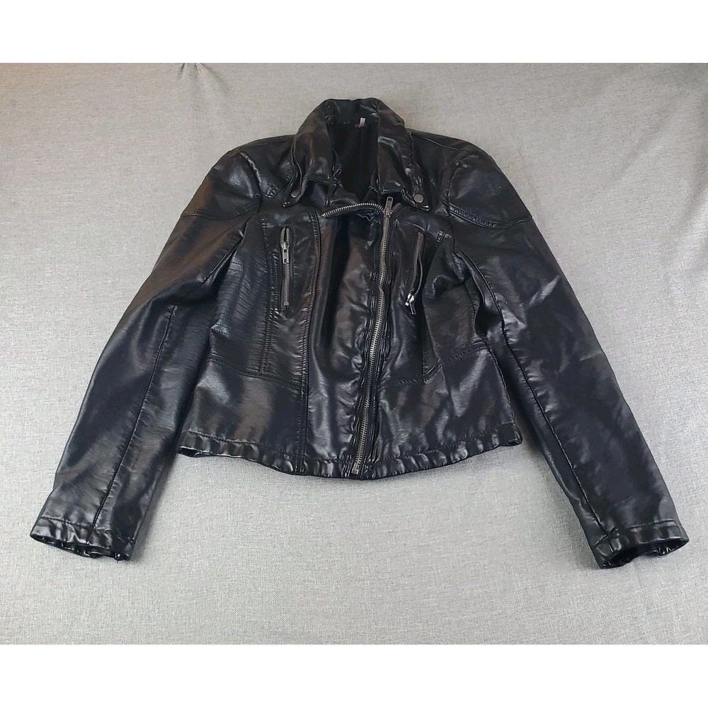 Free People We The Free Happy Attitude Vegan Biker Jacket Womens Medium Black